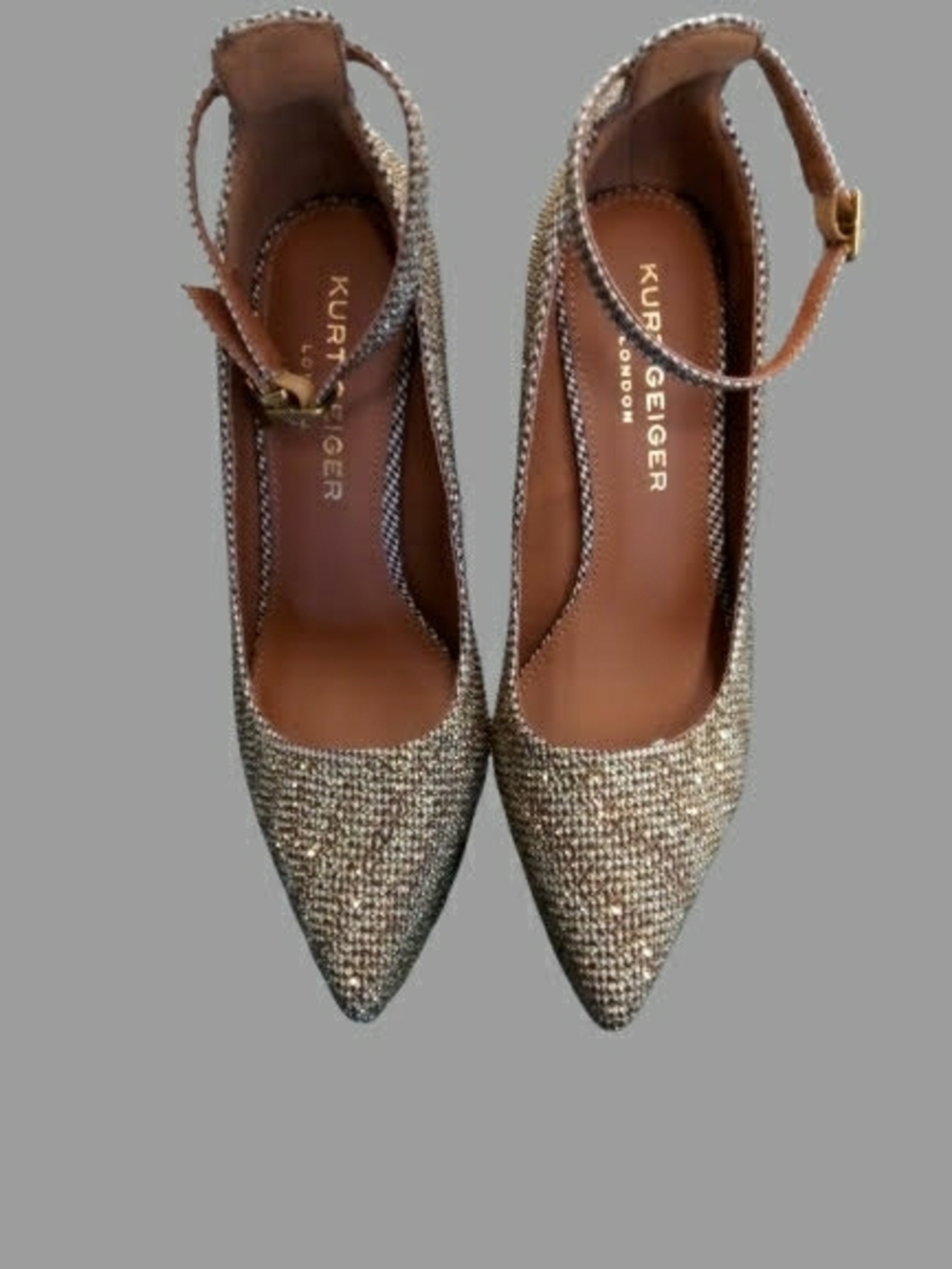 Kurt Geiger Metallic Gold Pointed Toe Ankle Strap Heels